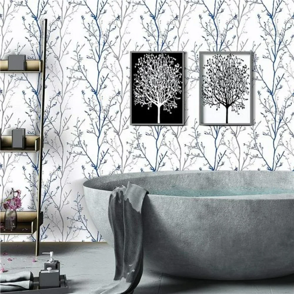 Gray Blue Tree Branches Peel and Stick Wallpaper 17.71